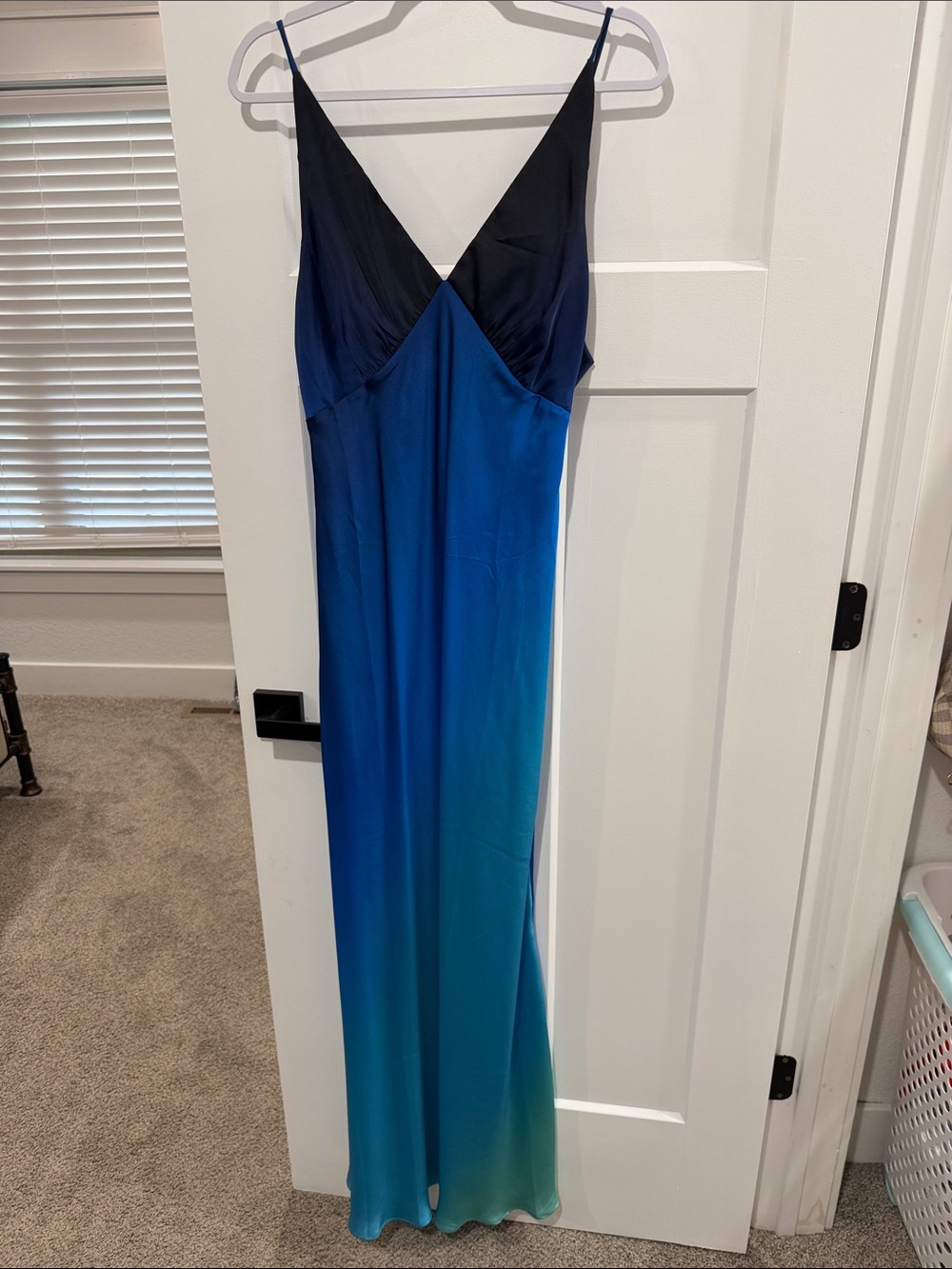 12th Tribe Mirabella Blue Satin Maxi Dress